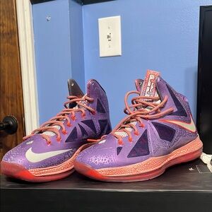 Nike LeBron X Purple and Orange Sneakers